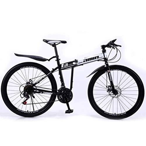 Folding Mountain Bike : Spoke Wheels Shock Absorption Mountain Bicycle, 26 Inch Dual Suspension Folding Bike (Color : Black, Size : 21 speed)