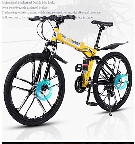 Folding Mountain Bike : Stronger Folding Mountain Bike Beach Snow Bicycles 24 Speed 26 Inch Wheels Mtb Bicycle For Adult Men Off-Road Variable Speed Bikes Yellow