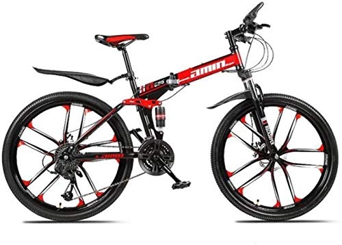 Folding Mountain Bike : SXXYTCWL Mountain Bike Folding Bikes, 26In 21-Speed Double Disc Brake Full Suspension Anti-Slip, Lightweight Aluminum Frame, Suspension Fork, Red, D 6-6 jianyou