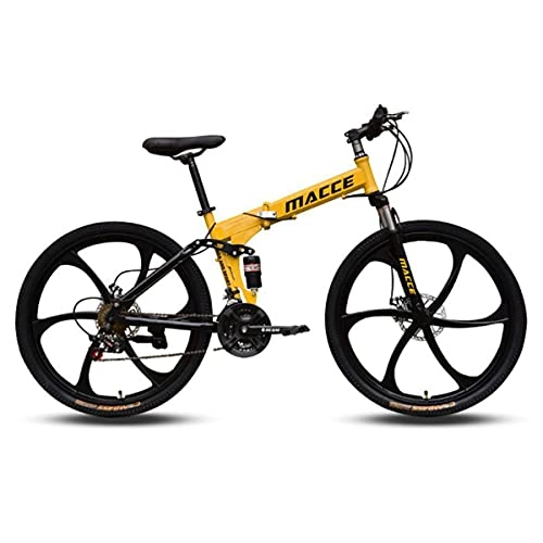 Folding Mountain Bike : T-Day Mountain Bike Folding Men's Bike 21 / 24 / 27 Speed With Mechanical Disc Brake Carbon Steel Frame With Lockable Suspension Fork(Size:24 Speed, Color:Yellow)