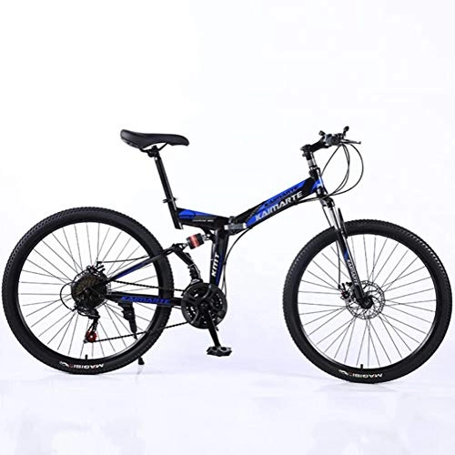 Folding Mountain Bike : Tbagem-Yjr 24 Inch Folding Mountain Bike, 24 Speed Double Disc Brake City Road Bicycle (Color : Black blue)