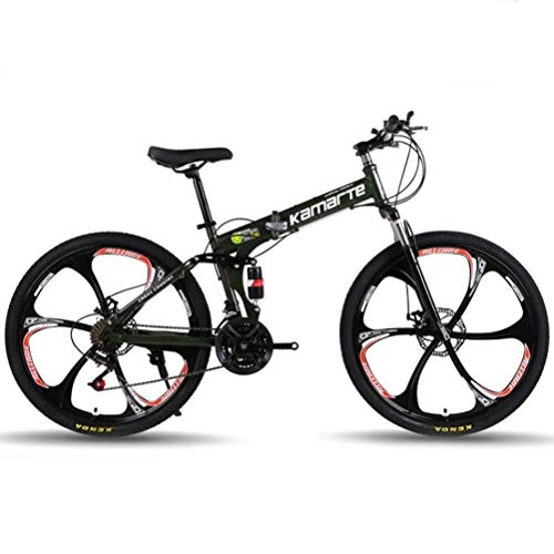 Folding Mountain Bike : Tbagem-Yjr 24 Inch Wheel Folding High-carbon Steel City Road Bicycle, Hybrid Commuter City Mountain Bike (Color : ArmyGreen, Size : 27 Speed)