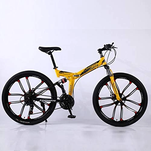 Folding Mountain Bike : Tbagem-Yjr 27 Speed Mountain Bike For Adults - Dual Disc Brakes City 26 Inch Road Bicycle Sports Leisure (Color : Yellow)