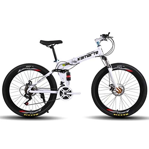 Folding Mountain Bike : Tbagem-Yjr Commuter City Hardtail Bike Mens MTB 26 Inch, 27 Speed Dual Suspension Mountain Bicycle (Color : White)