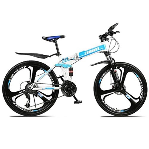 Folding Mountain Bike : Tbagem-Yjr High-carbon Steel Folding Mountain Bike, 26 Inch Wheel Freestyle Bike Bicycle (Color : Blue, Size : 21 speed)