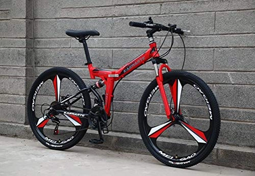 Folding Mountain Bike : Tbagem-Yjr Sports Leisure Mens MTB, Shock Absorption Shifting Soft Tail Folding Mountain Bike 24 Inch 24 Speed (Color : Red)
