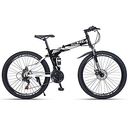 Folding Mountain Bike : TBNB Folding Mountain Bike for Men, 21-27 Speed Foldable Adult Mountain Bicycles with Disc Brakes, Lockable Full Suspension Front Fork, Womens Outdoor Road Bike (White 24inch / 21Speed)