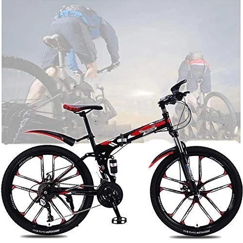 Folding Mountain Bike : TRGCJGH Adult Foldable Mountain Bike, 26 Inches Carbon Steel Mountain Bike 21 / 24 / 27 / 30 Speed Bicycle Full Suspension Hardtail MTB, B-21speed