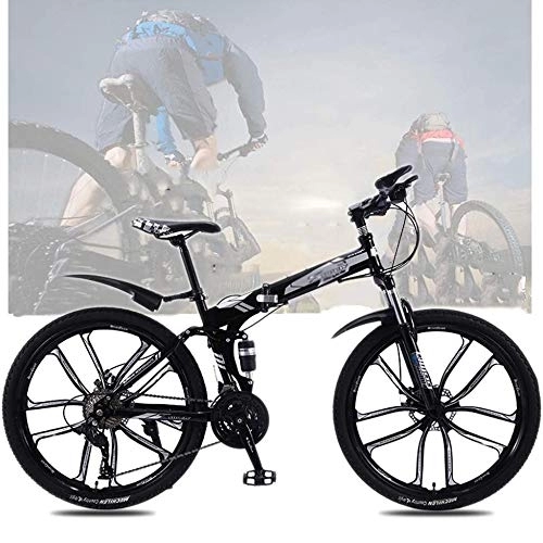 Folding Mountain Bike : TRGCJGH Adult Foldable Mountain Bike, 26 Inches Carbon Steel Mountain Bike 21 / 24 / 27 / 30 Speed Bicycle Full Suspension Hardtail MTB, C-27speed
