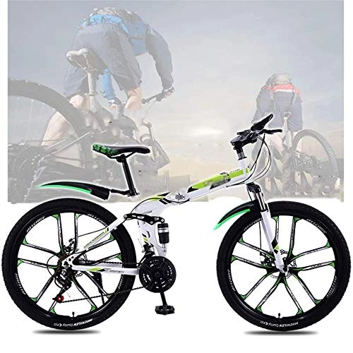 Folding Mountain Bike : TRGCJGH Adult Foldable Mountain Bike, 26 Inches Carbon Steel Mountain Bike 21 / 24 / 27 / 30 Speed Bicycle Full Suspension Hardtail MTB, D-24speed