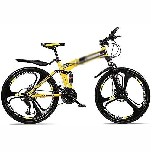 Folding Mountain Bike : UYHF 26 In Folding Mountain Bike 21 / 24 / 27 Speed Bicycle Men Or Women MTB Foldable Carbon Steel Frame Frame With Lockable U-shaped Front Fork yellow-21 Speed