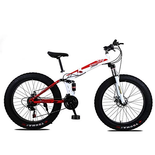 Folding Mountain Bike : VANYA 26 Inches Folding Mountain Bike 7 Speeds Suspension Disc Brake Off-Road Snowmobile 4.0 Wide Tire Beach Bicycle, Whitered, 26inches