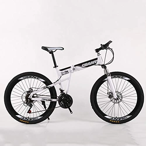 Folding Mountain Bike : VANYA Adult Folding Commuter Bicycle 21 Speed Shock Absorber Mountain Bike 24 / 26 Inch One Button Folding Speed City Cycle, White, 24inches