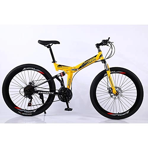 Folding Mountain Bike : VANYA Folding Bike 24 / 26 Inch 21 Speed Double Disc Brake High Carbon Steel Off-Road Shock Absorption Mountain Bicycle, Yellow, 26inches