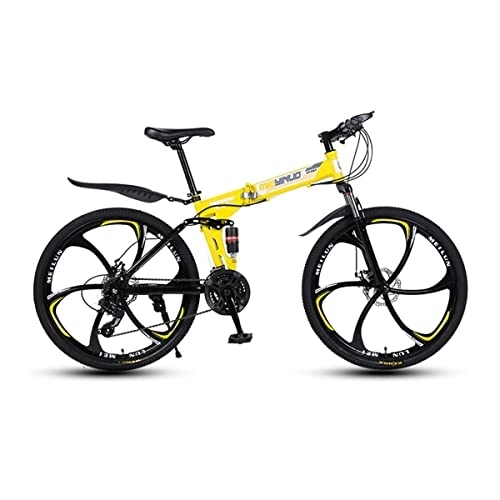 Folding Mountain Bike : VIIPOO 26" Mountain Bike for Adult, Lightweight Aluminum Full Suspension Frame, Suspension Fork, Student Bike with Double Shock Absorbers Folding Mountain Bike, Yellow-21-speed