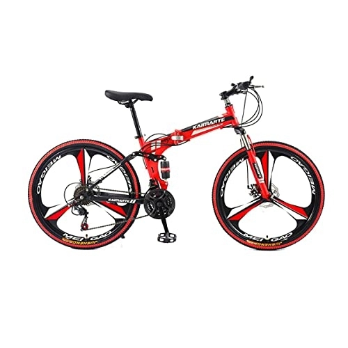 Folding Mountain Bike : VIIPOO Folding Mountain Bike, 24 / 26 Inch Full Suspension MTB Bicycle for Adult, High Carbon Steel Frame, Double Disc Brake Outroad Mountain Bicycle for Men, Red-26‘’ / 30 Speed