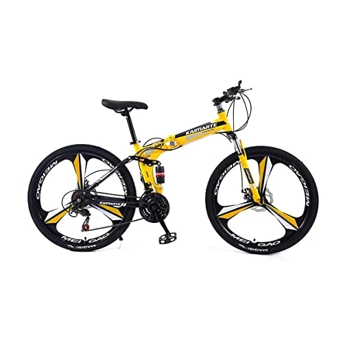 Folding Mountain Bike : VIIPOO Folding mountain bike MTB 24 / 26 inch spoke wheels aluminum frame 21 speed dual shock disc brakes suspension fork one piece 3 paddle Wheel, Yellow-26‘’ / 21 Speed