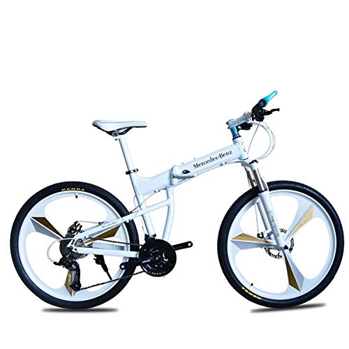 Folding Mountain Bike : W&TT Adults 26 Inch Folding Mountain Bike 21 / 27 Speeds Off-road Bike 17" Aluminum Alloy Frame Bicycles with Suspension Shock Absorber and Disc Brake, White, 27S