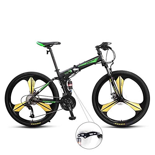 Folding Mountain Bike : W&TT Foldable Mountain Bikes 27 Speeds, Adults Folding Off-road Bicycles with 26 Inch Magnesium Alloy Tire, Full Suspension Fork and Double Shock Absorber Soft Tail, Green