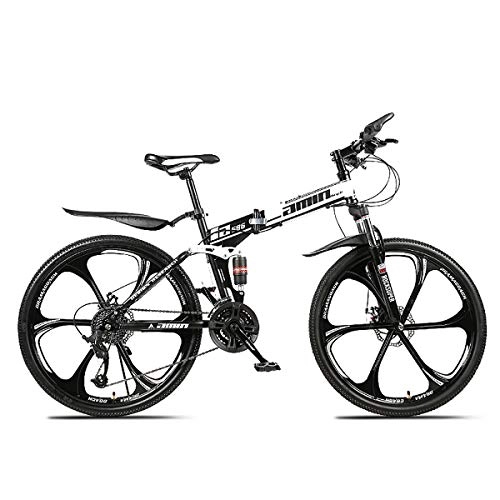 Folding Mountain Bike : W&TT Folding Mountain Bike 24 / 26 Inch Adults Off-road Shock Absorber Bicycle 21 / 24 / 27 / 30 Speeds Dual Disc Brakes Bike with High Carbon Soft Tail Frame, Black, 26Inch21S