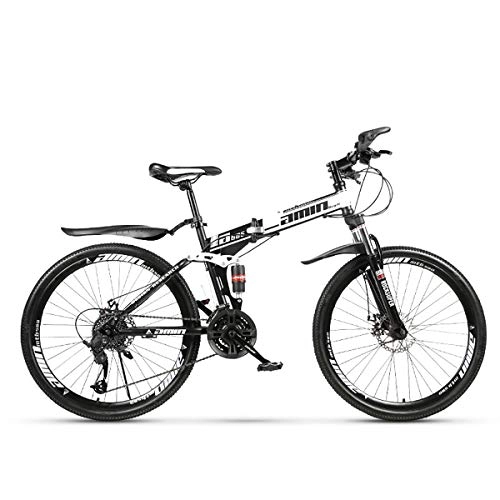 Folding Mountain Bike : W&TT Folding Mountain Bike Adults 21 / 24 / 27 / 30 Speeds Off-road Bicycle 24 / 26 Inch High Carbon Soft Tail Bike with Dual Disc Brakes and Shock Absorber, Black, 26Inch27S