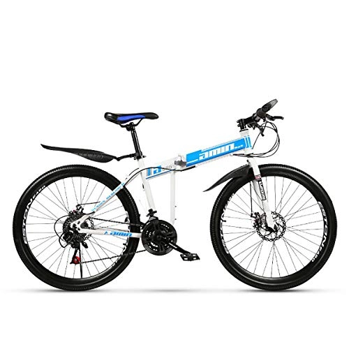 Folding Mountain Bike : W&TT Folding Mountain Bike Adults 21 / 24 / 27 / 30 Speeds Off-road Bicycle 24 / 26 Inch High Carbon Soft Tail Bike with Dual Disc Brakes and Shock Absorber, White, 24Inch30S