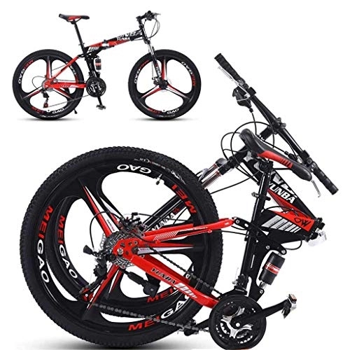 Folding Mountain Bike : Waqihreu Bicycle 26inch Mountain Bikes Folding Bicycle, Stone Mountain 3 Spoke 24 / 27-Speed Folding Bike Lightweight, Gloss Red (Red, 27 speed)