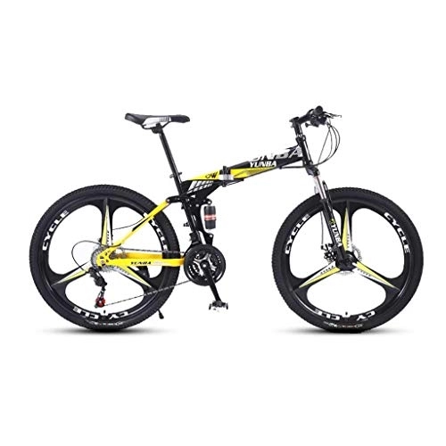 Folding Mountain Bike : Waqihreu Bicycle Mens Folding Mountain Bike, 17-Inch / Medium High-Tensile Steel Frame, 24 / 27-Speed, 26-inch Wheels Folding (Yellow, 24 speed)