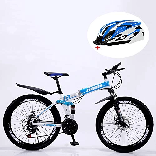 Folding Mountain Bike : WellingA Folding Mountain Bike, 24-inch 26 Speed Variable Speed Double Shock Absorption Double Disc Brakes off-Road Adult Riding Outside Sports Travel with Spoke Wheel, 008 24stage Shift, 26inches