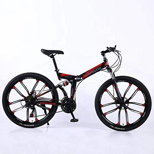 Folding Mountain Bike : WGYDREAM Mountain Bike, 26" Collapsible Ravine Bike Unisex's 21 24 27 Speeds Mountain Bicycles MTB Dual Disc Brake Dual Suspension Carbon Steel Frame (Color : Black, Size : 21 Speed)