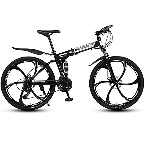 Folding Mountain Bike : WGYDREAM Mountain Bike, Collapsible Mountain Bicycles Carbon Steel Frame Ravine Bike with Dual Suspension and Dual Disc Brake, MTB Bike, 26 Inch (Color : Black, Size : 24-speed)