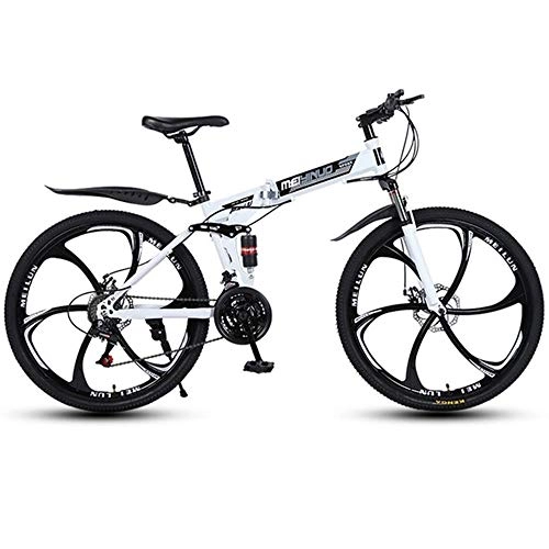 Folding Mountain Bike : WGYDREAM Mountain Bike, Collapsible Mountain Bicycles Carbon Steel Frame Ravine Bike with Dual Suspension and Dual Disc Brake, MTB Bike, 26 Inch (Color : White, Size : 21-speed)