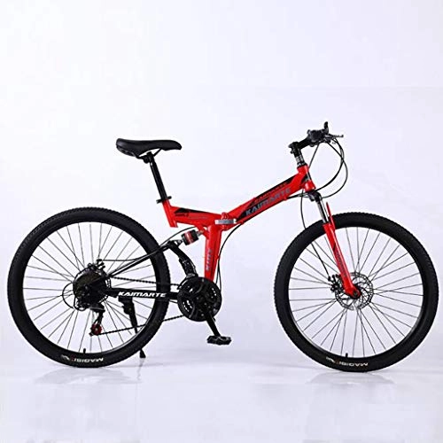 Folding Mountain Bike : WGYDREAM Mountain Bike, Collapsible MTB Ravine Bike Mens Womens 26 Inch Carbon Steel Mountain Bike Full Suspension Dual Disc Brake 21 / 24 / 27 Speeds (Color : Red, Size : 27 Speed)