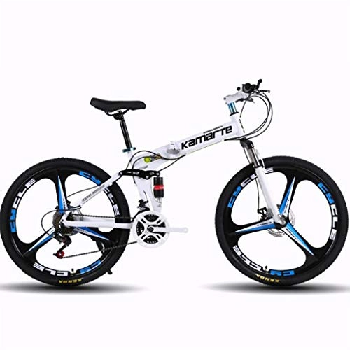 Folding Mountain Bike : WGYDREAM Mountain Bike, Foldable 26 Inch Mountain Bicycles Carbon Steel Ravine Bike Oneness wheel Dual Disc Brake Full Suspension 21 24 27 speeds (Color : White, Size : 27 Speed)
