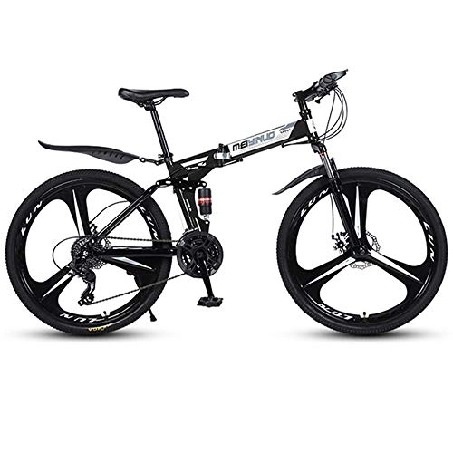 Folding Mountain Bike : WGYDREAM Mountain Bike, Hardtail Mountain Bicycles Carbon Steel Frame Collapsible Ravine Bike Dual Suspension and Dual Disc Brake, 26 inch Wheels (Color : Black, Size : 24-speed)