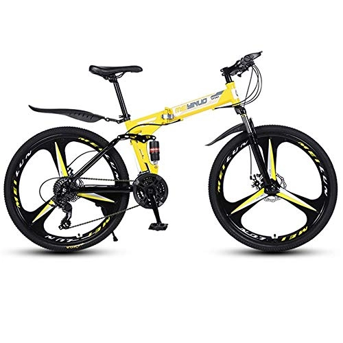 Folding Mountain Bike : WGYDREAM Mountain Bike, Hardtail Mountain Bicycles Carbon Steel Frame Collapsible Ravine Bike Dual Suspension and Dual Disc Brake, 26 inch Wheels (Color : Yellow, Size : 27-speed)