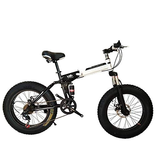 Folding Mountain Bike : WJSW Folding Mountain Bike 20 / 26 Inch 27 Speed, Gears with 4.0" Fat Tyres Snow Bicycles, Black, 20