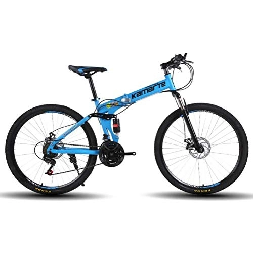Folding Mountain Bike : WJSW Folding Mountain Bike For Adults, Dual Disc Brakes Sports Leisure City Road Bicycle (Color : Blue, Size : 24 Speed)