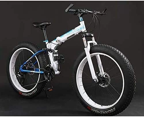 Folding Mountain Bike : WYJW Folding Mountain Bike Bicycle, Fat Tire Dual-Suspension MBT Bikes, High-Carbon Steel Frame, Double Disc Brake, Aluminum Pedals And Stems