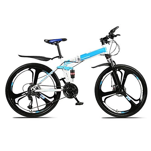 Folding Mountain Bike : WYZDQ 24 / 26 Inch Folding Mountain Bike Variable Speed Shock Absorption Road Bike, Blue, 30 speed (24 inches)