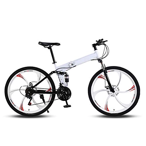 Folding Mountain Bike : WYZDQ Men's Portable Bicycle, Adult Variable Speed Folding Mountain Bike, Front And Rear Shock Absorption, White, 27 speed