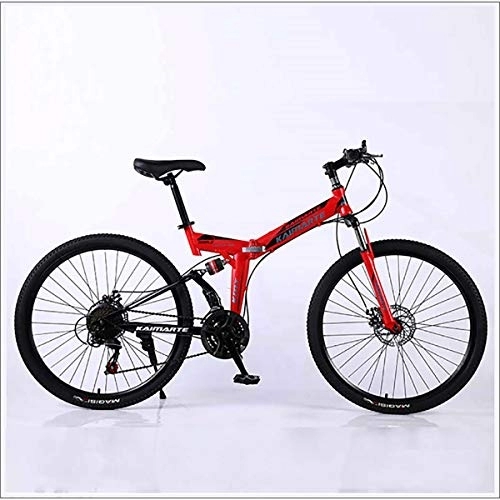 Folding Mountain Bike : XER Mountain Bike 24 Speed Steel High-Carbon Steel 24 Inches Spoke Wheel Dual Suspension Folding Bike for Commuter City, Red, 21 speed