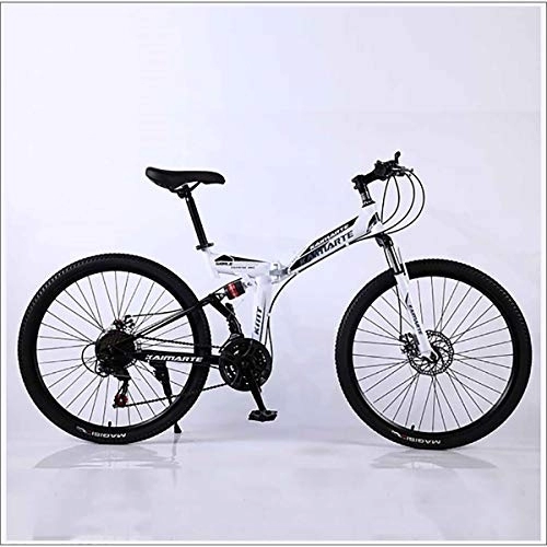 Folding Mountain Bike : XER Mountain Bike 24 Speed Steel High-Carbon Steel 24 Inches Spoke Wheel Dual Suspension Folding Bike for Commuter City, White, 24 speed