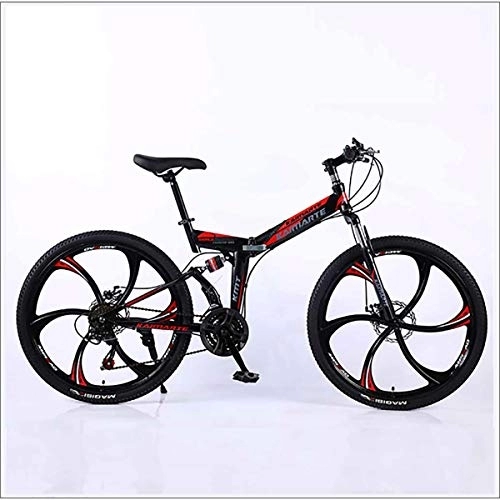 Folding Mountain Bike : XER Mountain Bike Folding Frame MTB Bike Dual Suspension Mens Bike 27 Speeds 26 Inch 6-High-Carbon Steel Bicycle Disc Brakes, Black, 27 speed