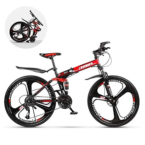 Folding Mountain Bike : XHCP Foldable MountainBike 26 Inches, MTB Bicycle With 3 Cutter Wheel, 8 Seconds Fast Folding Mens Women Adult All Terrain Mountain Bike, Maximum Load 120kg, black red, 24 speed