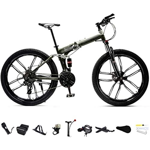 Folding Mountain Bike : XHLLX 24-Inch MTB Bicycle, Unisex Folding Commuter Bike, 24-Speed Gears Foldable Mountain Bike, Off-Road Variable Speed Bikes for Men And Women, Double Disc Brake / A Wheel, A