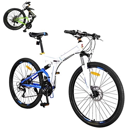 Folding Mountain Bike : XHLLX Foldable Mountain Bike 26 Inch, 24-Speed Bike, Unisex Lightweight Commuter Bike, Double Disc Brake, MTB Full Suspension Bicycle, B