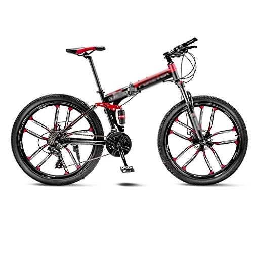 Folding Mountain Bike : Xilinshop Adult Folding Bikes Mountain Bike Bicycle 10 Spoke Wheels Folding 24 / 26 Inch Dual Disc Brakes (21 / 24 / 27 / 30 Speed) Mountain Bike (Color : 27 speed, Size : 24inch)
