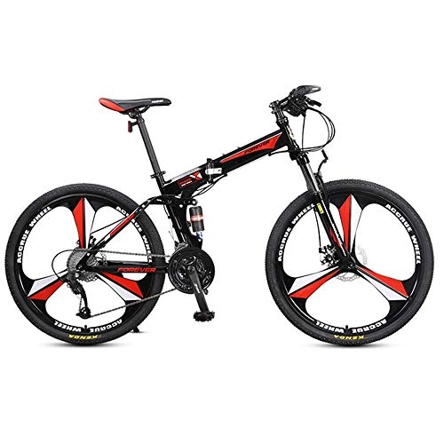 Folding Mountain Bike : XMIMI Folding Bike Mountain Bike Full Suspension Soft Tail Frame Men and Women Bicycle Bicycle Adult One Wheel 27 Shift