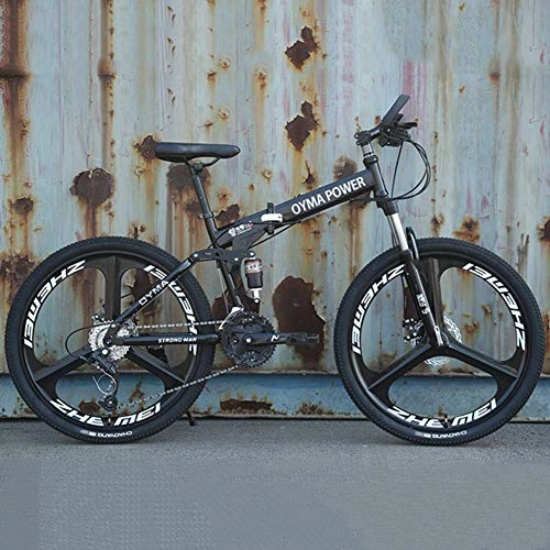 Folding Mountain Bike : XRQ 21 / 24 / 27 Speed Mountain Bike 26-Inch Aluminum Alloy Frame Shock Absorbing Front Fork 3 Knife Wheel Bikes Carbon Steel Double Disc Brake Sport Bicycles, Black, 27 speed